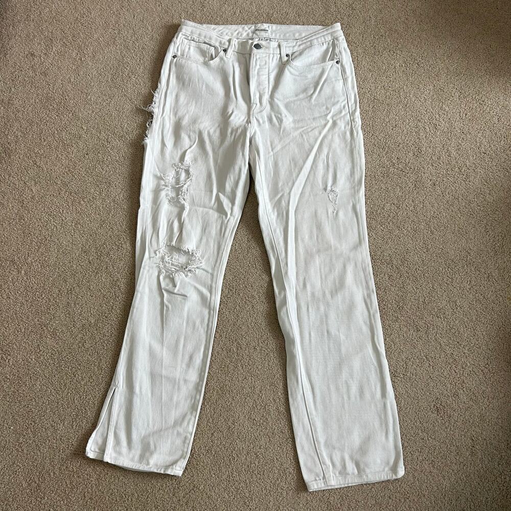 Good American Good Boy Distressed Jeans White High Rise Cotton Womens Size 12/31